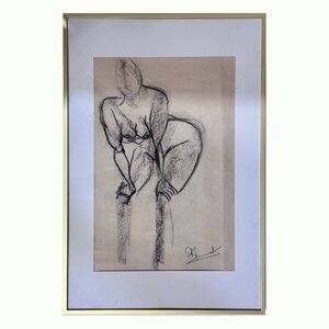 ORIGINAL HAND DRAWING - IN GLASS GOLD METAL FRAME - 16" X 24"